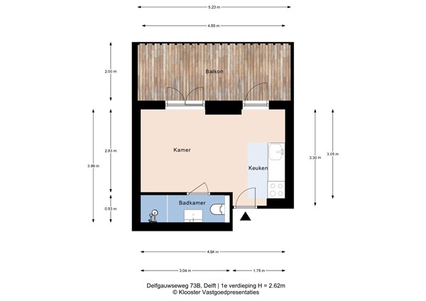 Plattegrond - Delfgauwseweg 73B, 2628 EJ Delft - 1e Verdieping.jpg